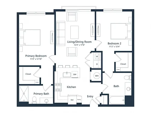 Floor plan C2M1 | 2 Bed | 2 Bath