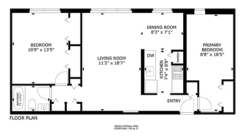 Floor plan 2-BR/1BA