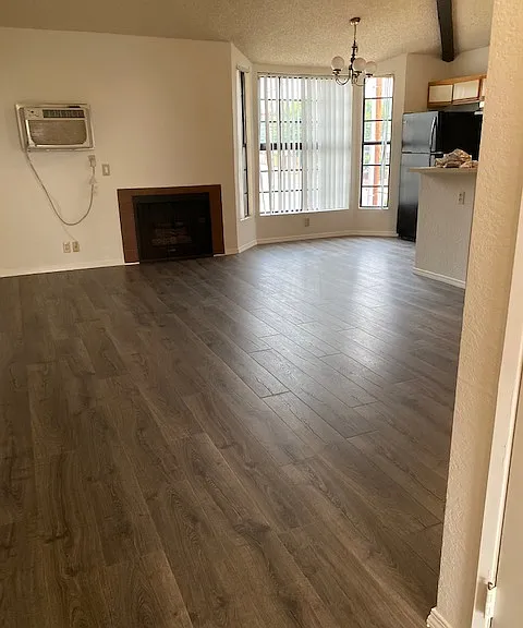 Kitchen dining area with bay window.