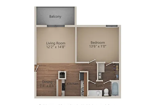 Floor plan 1 Bed 1 Bath (700 sq ft)