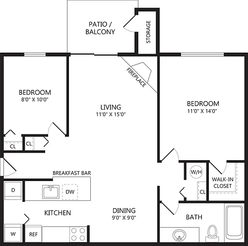 Floor plan 1 Bed/1 Bath Den-A3