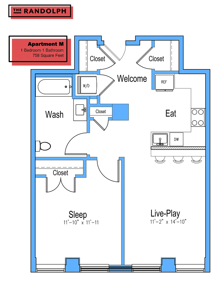 Floor plan 1 Bed 1Bath MO