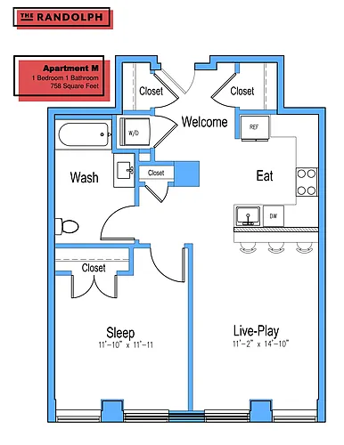 Floor plan 1 Bed 1Bath MO
