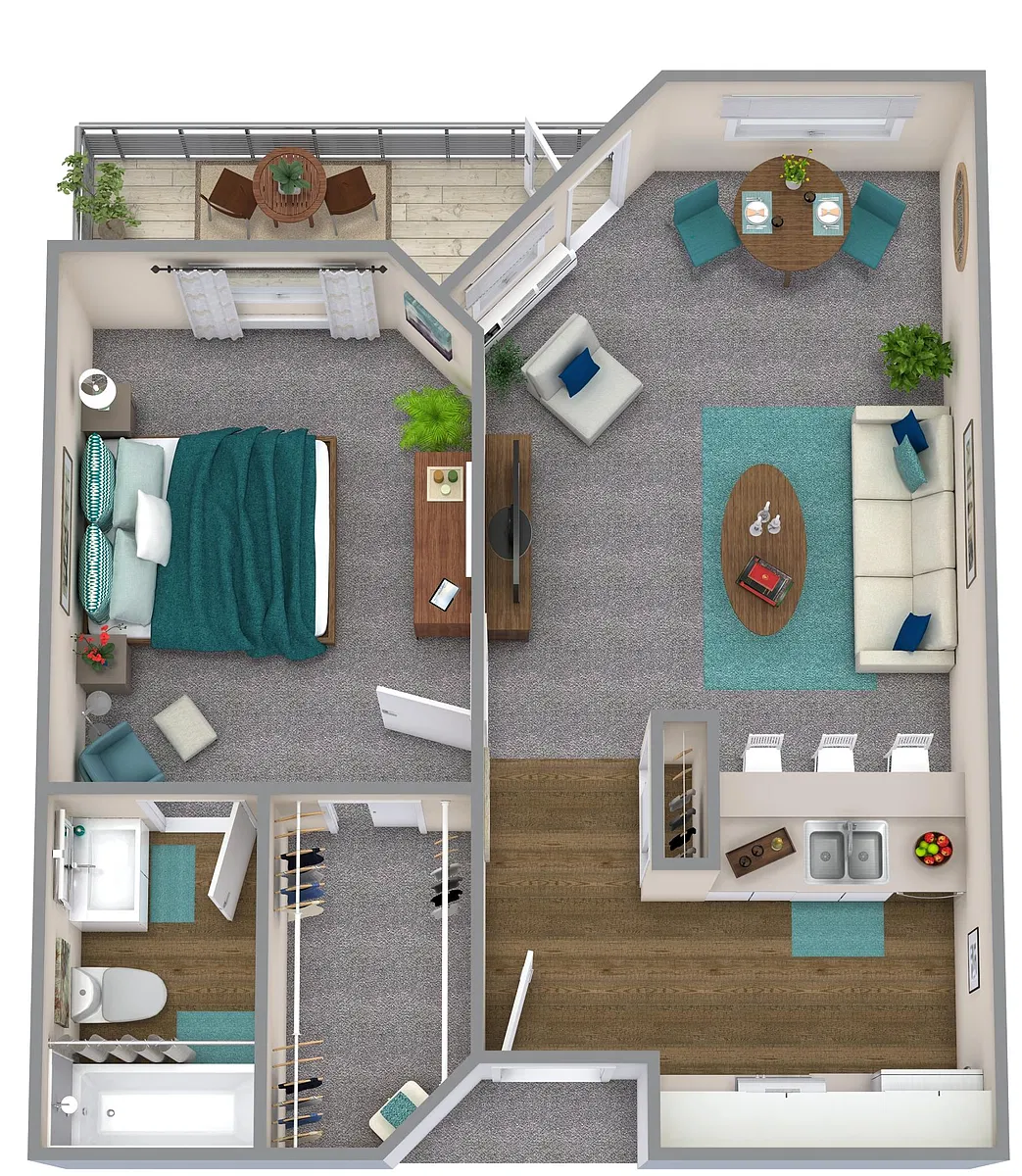 Floor plan One Bedroom - Hickory