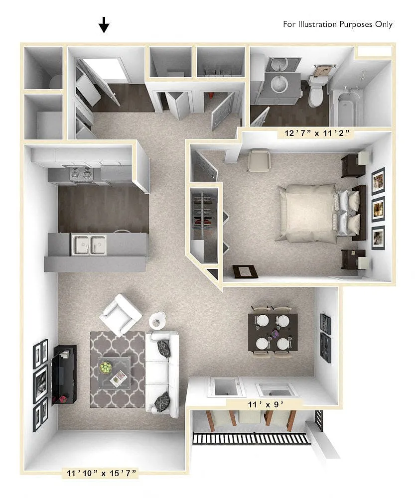 Floor plan The Opus 1 BR 1 BA