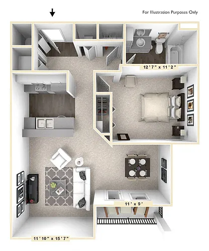 Floor plan The Opus 1 BR 1 BA