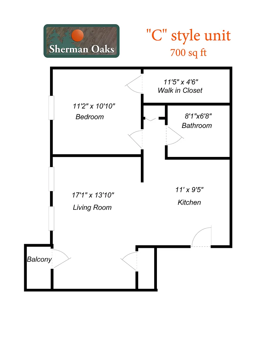 Floor plan 1 Bed 1 Bath (C Style)