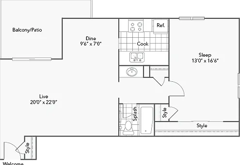 1BR x 1BA with Sunrise View - A Floorplan 1BR x 1BA with Sunrise View - A Floorplan