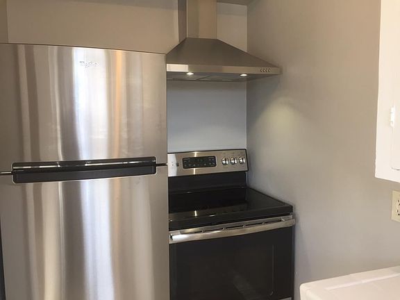 Kitchen stainless appliances and vent/hood