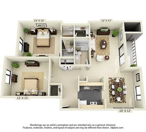 Floor plan 2 Bedroom, 2 Bathroom Style E