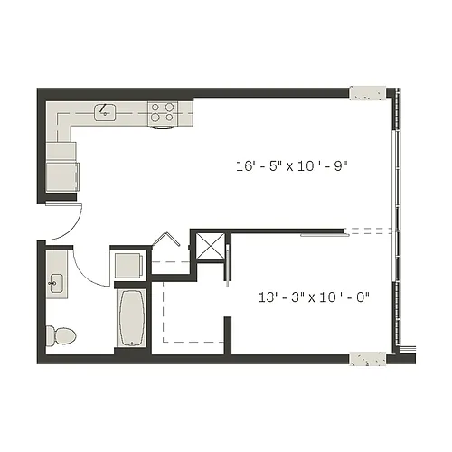 Floor plan 1 Bed/1 Bath-a2.1