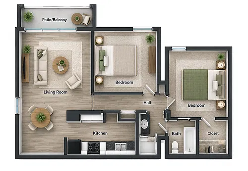 Floor plan 2 Bedroom, 1 Bathroom