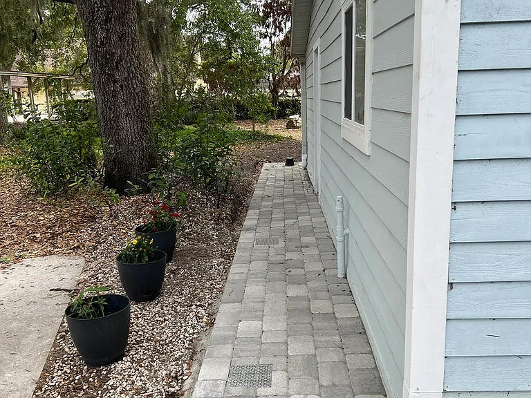 The entryway will accomodate a small wagon. The ground floor leads easily to the kitchen for loading and unloading from the parking.