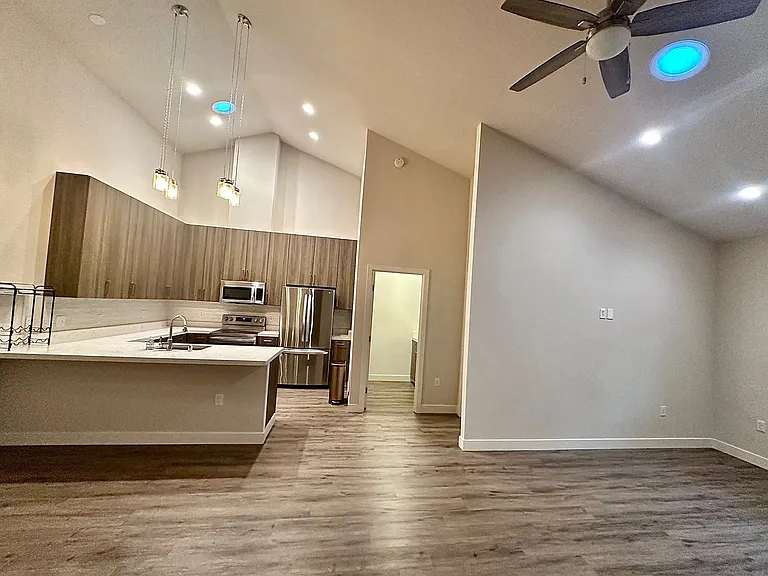 Loft kitchen with high celings