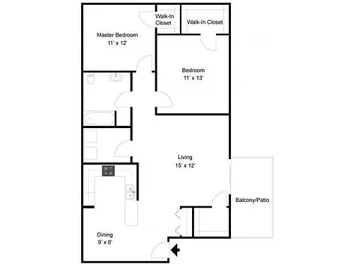 Floor plan 2 Bedroom 1 Bath Large