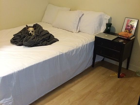 queen bed and nightstand