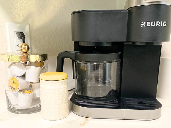 Coffee station with a Keurig duo for k-cups or brewing