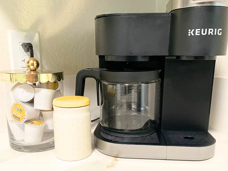 Coffee station with a Keurig duo for k-cups or brewing