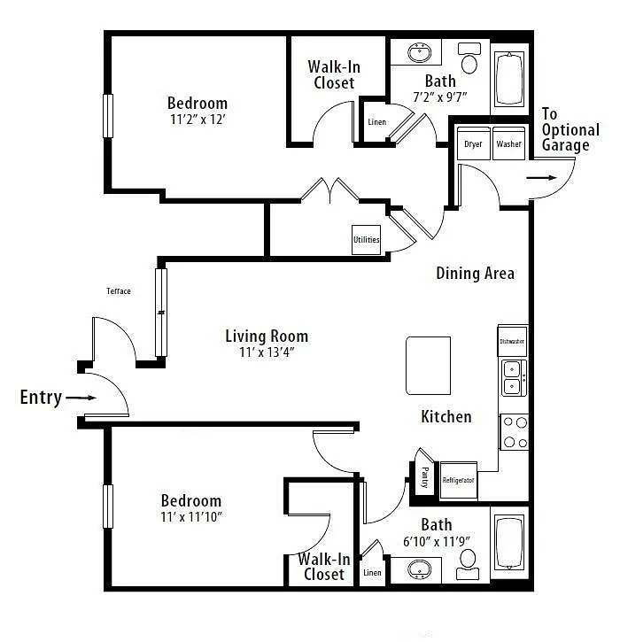 Floor plan 2 BR Grand Terrace