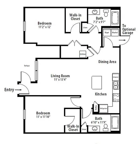 Floor plan 2 BR Grand Terrace