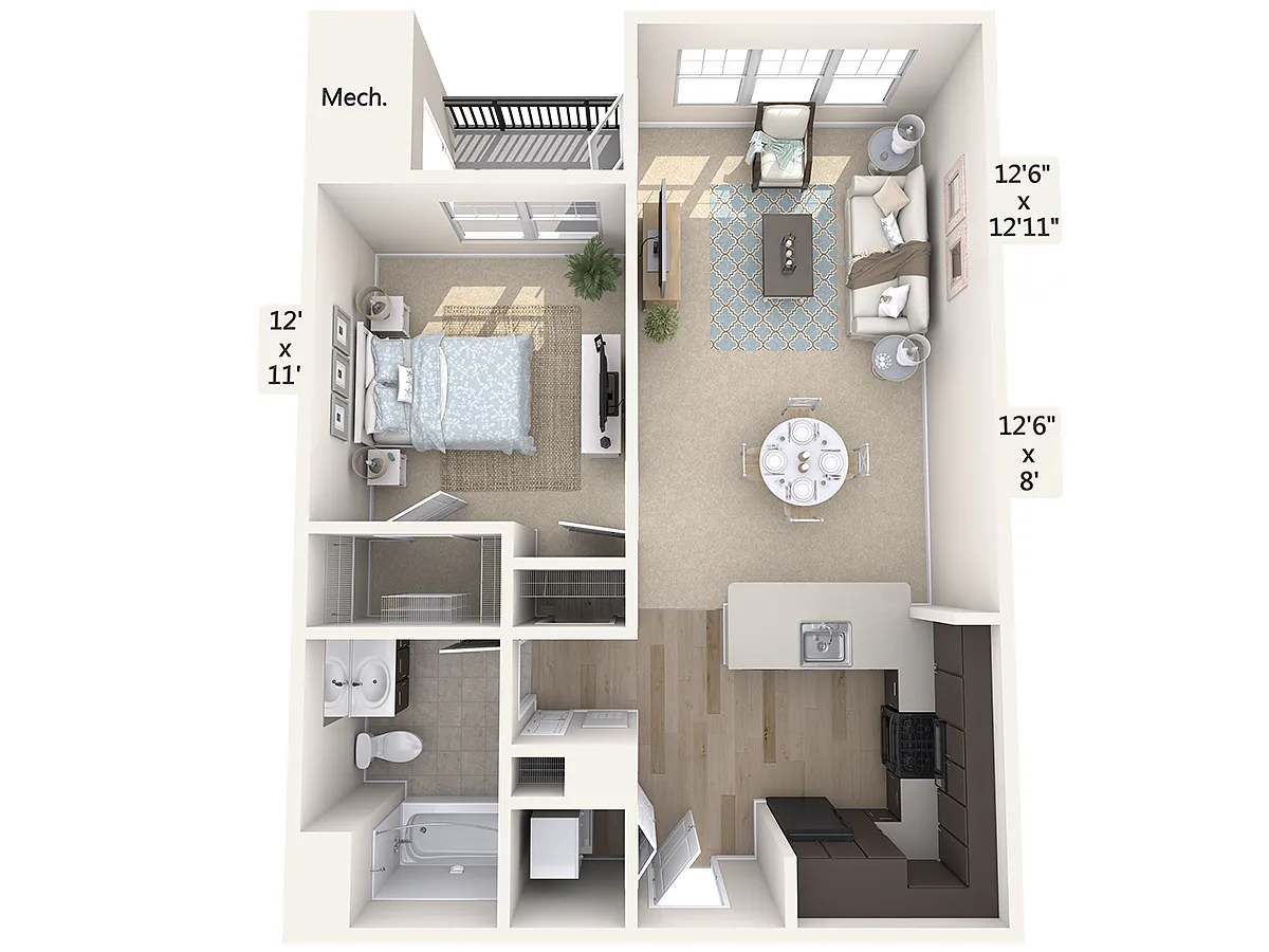 Floor plan A1-758sq-Tub-Black-2
