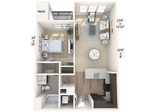 Floor plan A1-758sq-Tub-Black-2