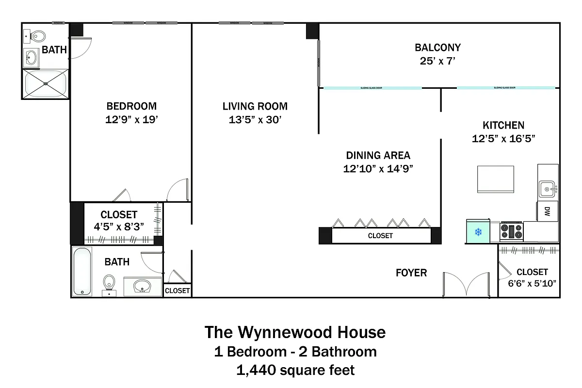 Floor plan 1 Bedroom 2 Bath