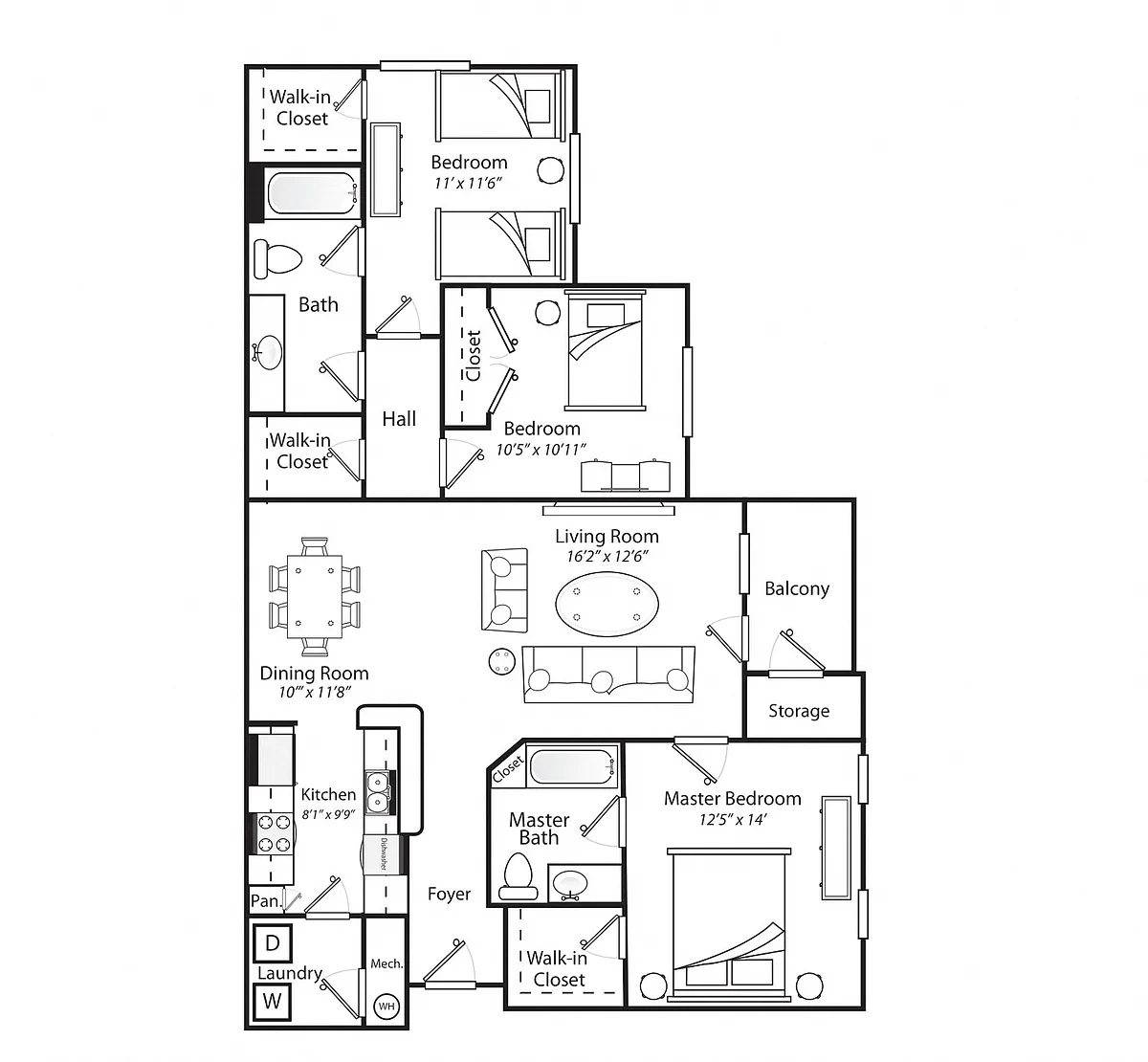 Floor plan Three Bed Two Bath 60%
