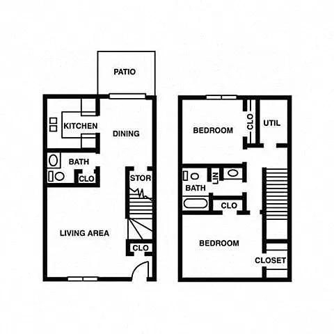 Floor plan Two Bed 1.5 Bath Townhouse