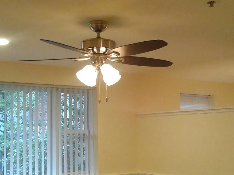 Living room with ceiling fan, and down lighting