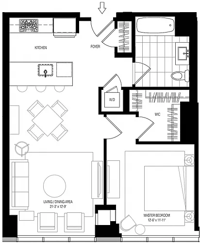 Floor plan 800 Park 1 Bed/1 Bath-A5