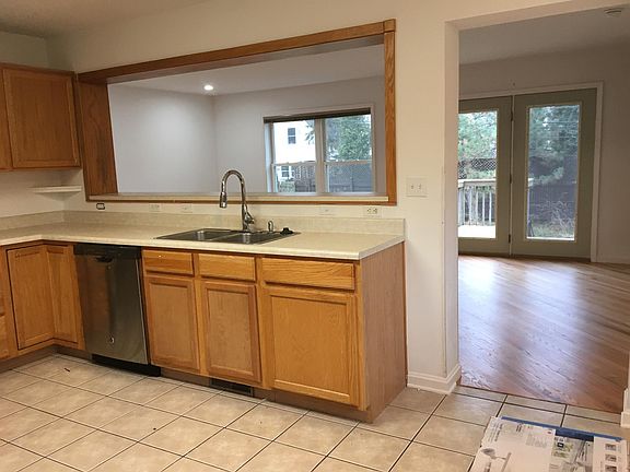 Kitchen and living room.
