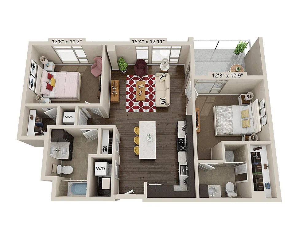 Floor plan Two Bedroom B2B