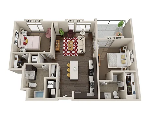 Floor plan Two Bedroom B2B