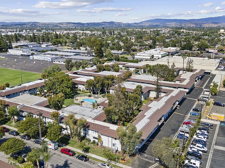 Aerial view of Strada Apartments in Orange, CA