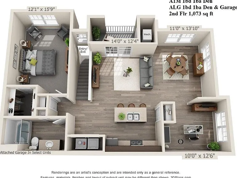 1 Bed, 1 Bath w/ Den and garage 1073 sf 1 Bed, 1 Bath w/ Den and garage 1073 sf