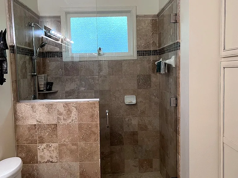 Master bathroom with 5' shower and a double vanity.