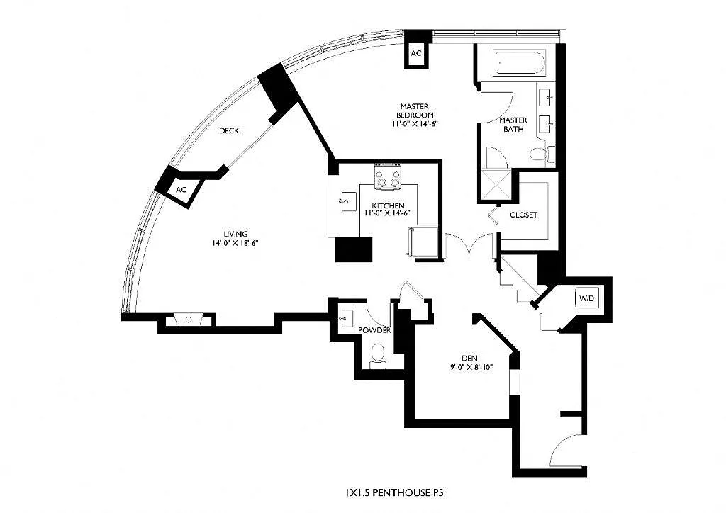 Floor plan 1x1.5 Penthouse P5