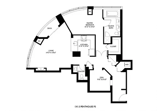 Floor plan 1x1.5 Penthouse P5