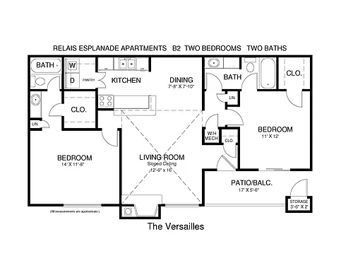 Floor plan Two Bedroom Versailles - Call for Availability