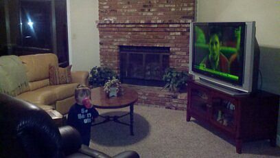 family room and fireplace