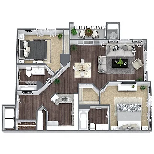 Floor plan B3: 2 Bed 2 Bath