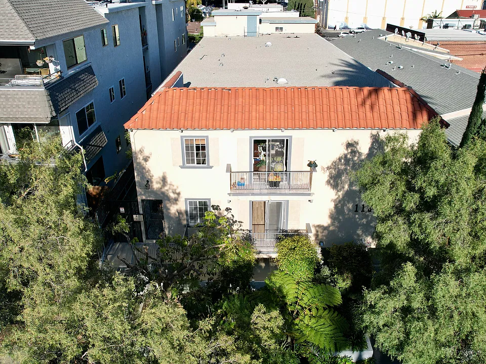 Ariel view of building.