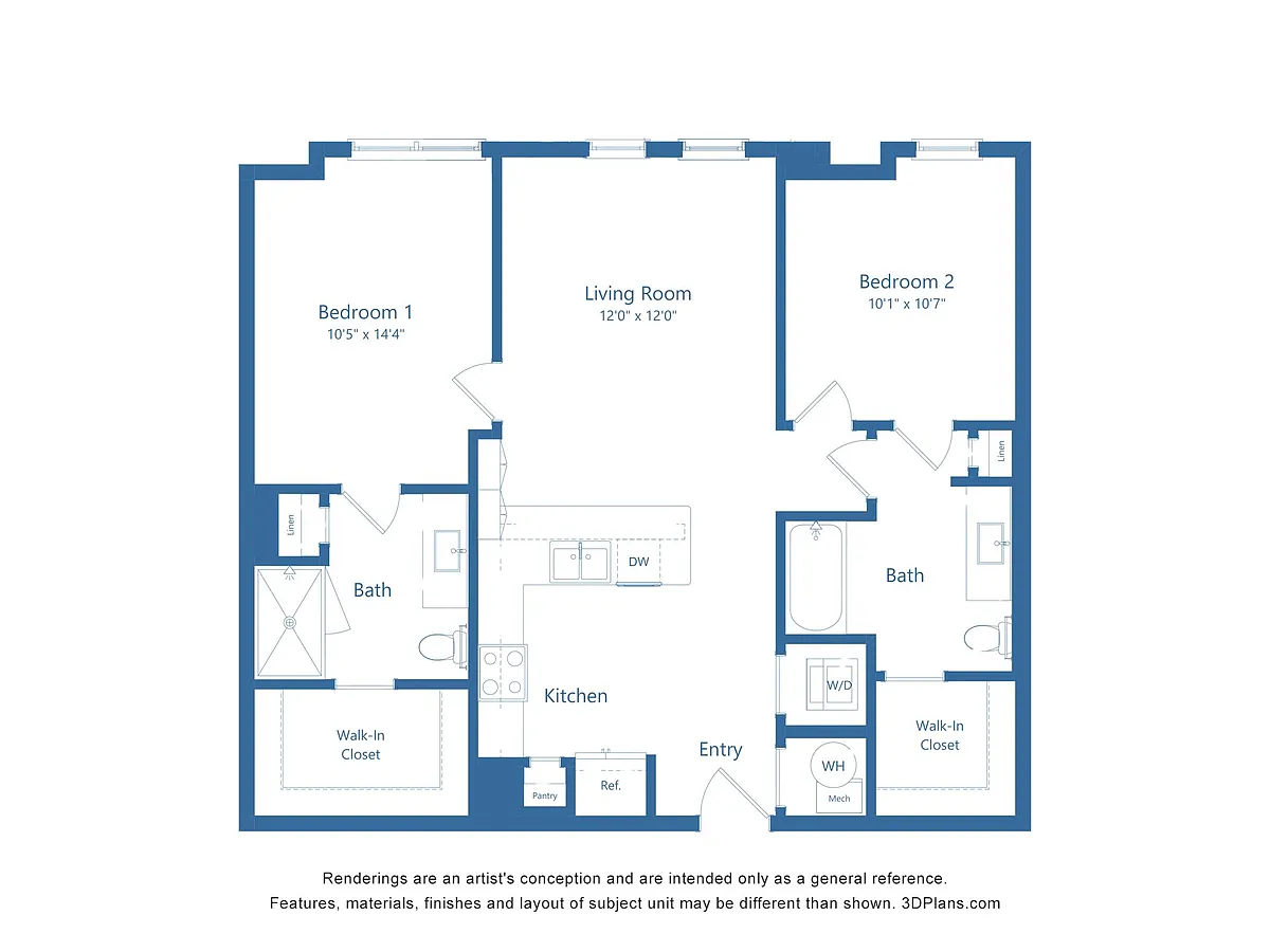 Floor plan B2 | 2 Bed | 2 Bath