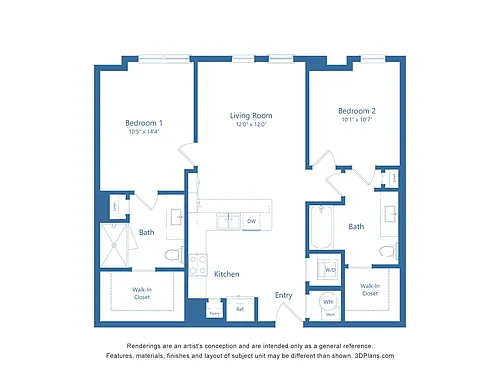 Floor plan B2 | 2 Bed | 2 Bath