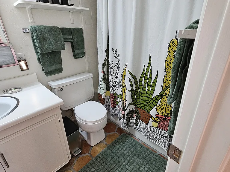 MBR ensuite bathroom with tub/shower combo.