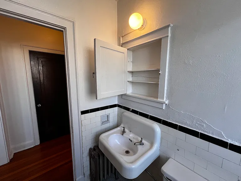 Original iron sink and medicine cabinet.