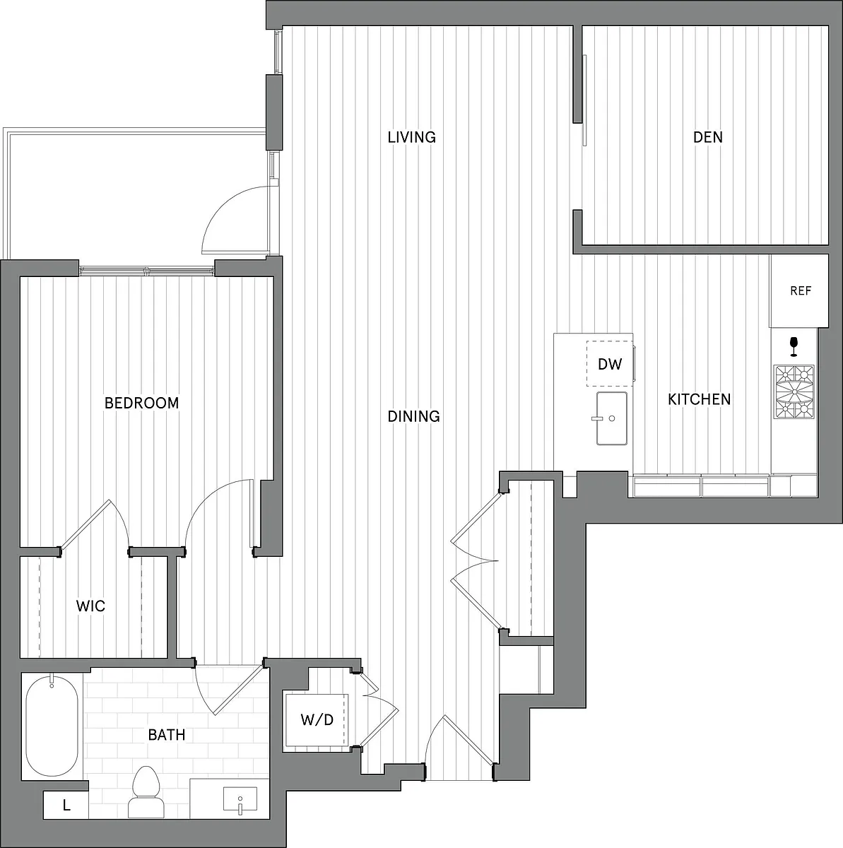 Floor plan 1B+Den.B