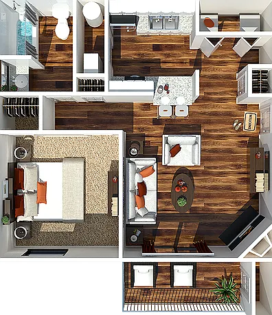 1 Bedroom and 1 Bath 727 SF 1 Bedroom and 1 Bath 727 SF