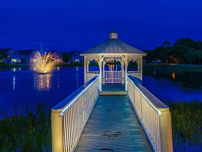 Lakeside gazebo and fountain